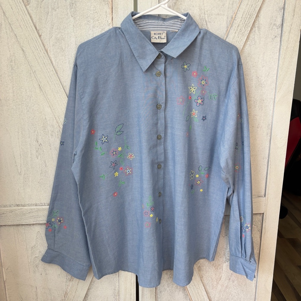 Koret City Blues Floral Embroidered Top Women’s Size 2XL